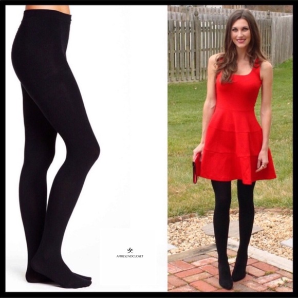 BLACK FLEECE LINED TIGHTS PLUSH COZY KNIT FOOTED TIGHTS A2C - Picture 2 of 8